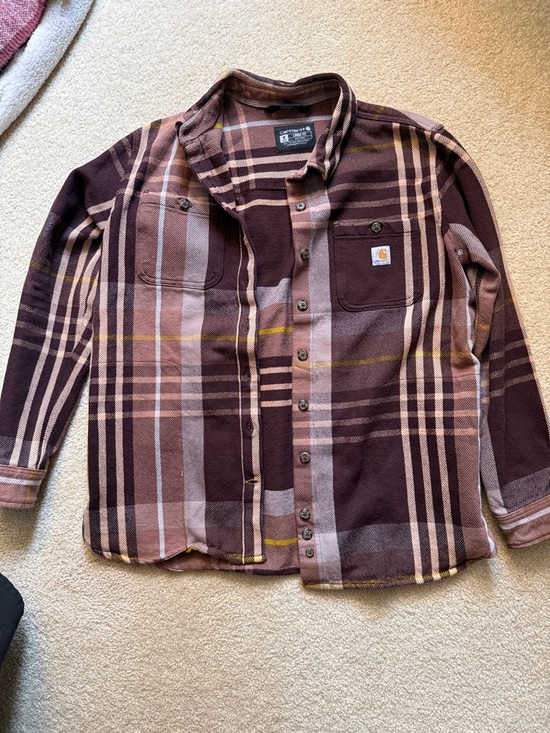 Carhartt Jackets & Blazers - Carhartt Burgundy and Mauve Plaid Flannel Jacket